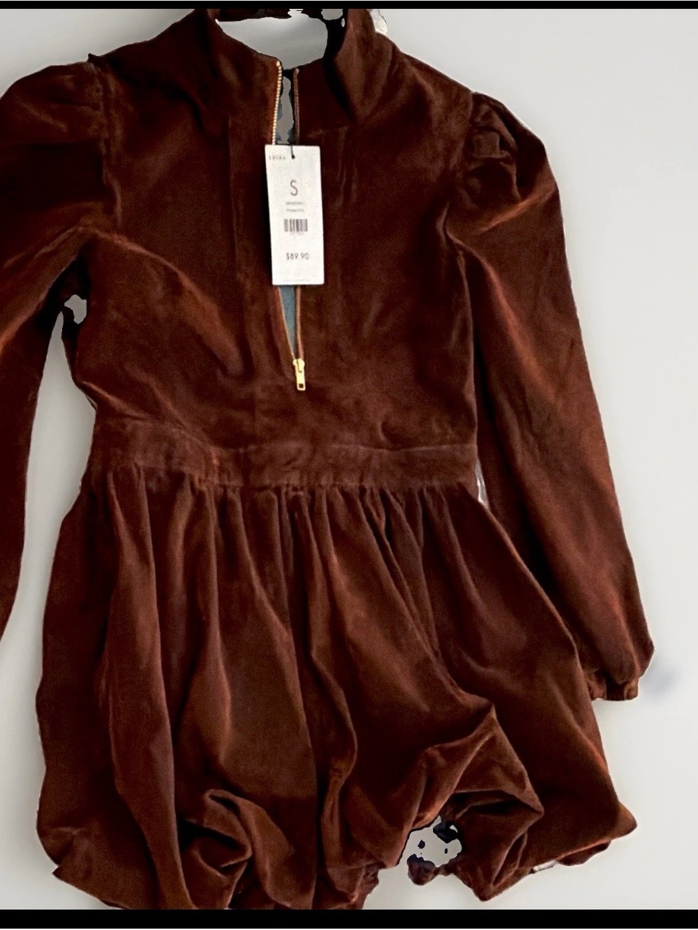AKIRA Brown Velvet Mini Dress with Front Zip